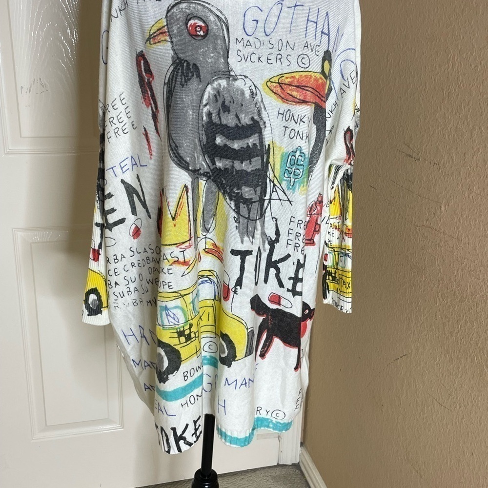 Ellazhu Sweater Womens One Size Gray Graffiti Graphic All Over Print Pullover - Picture 11 of 11